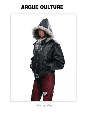 desc::heavyweight-faux-fur-hooded-leather-jacket-goth-streetwear-detail-img-9