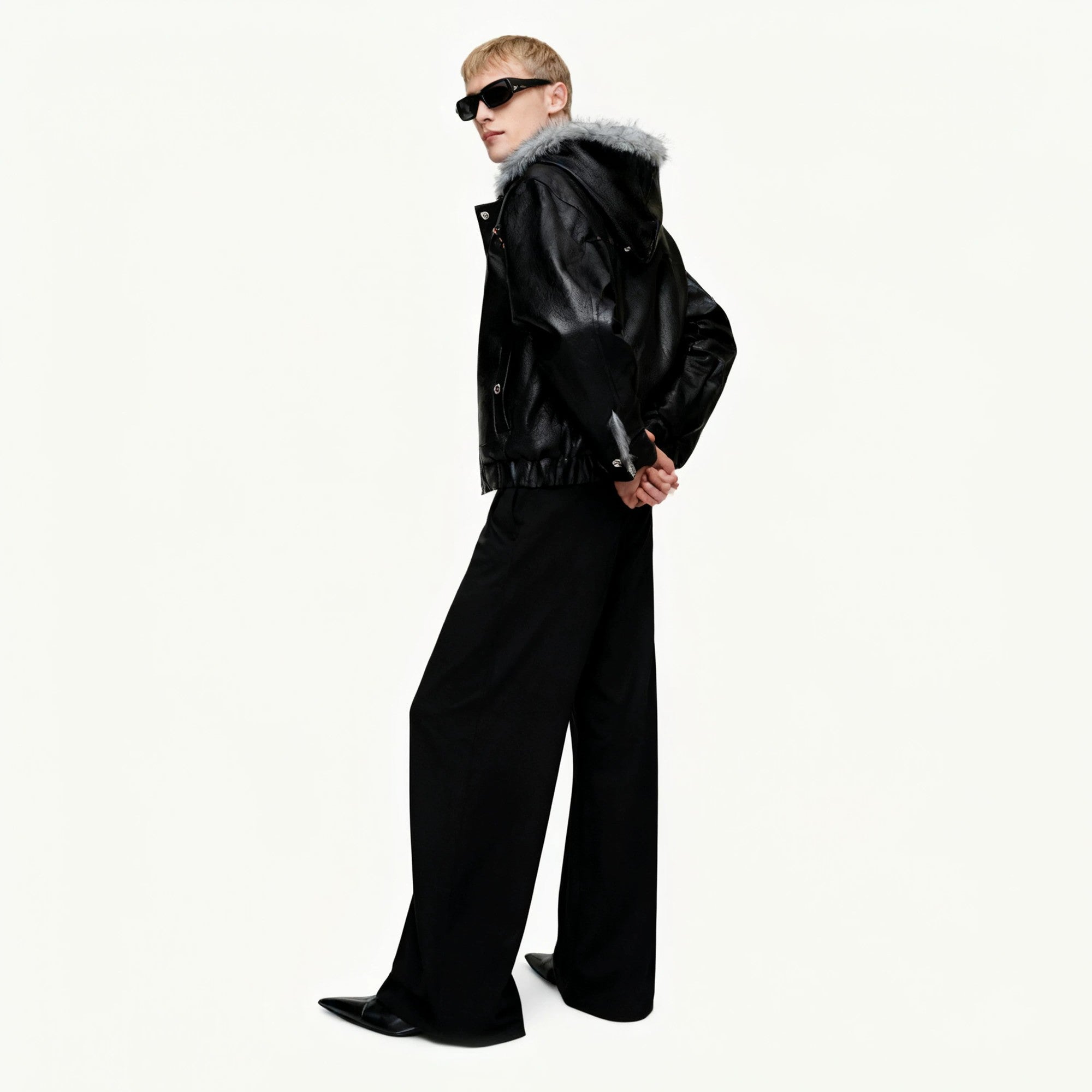 Red heavyweight leather jacket with zipper cuff details