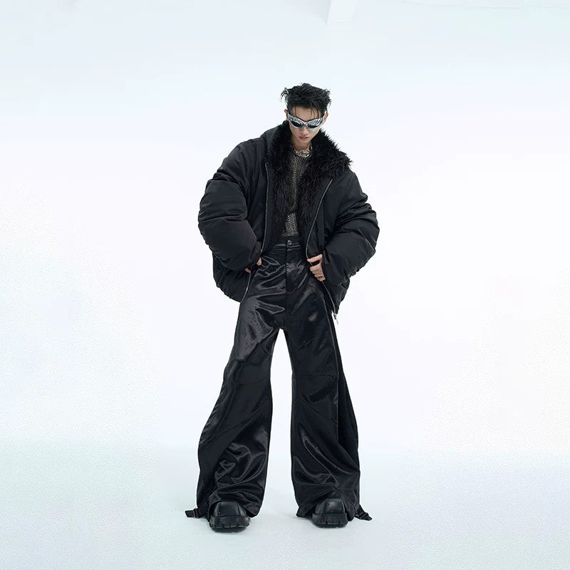 Rear view of the loose fit hooded winter jacket showing clean silhouette.