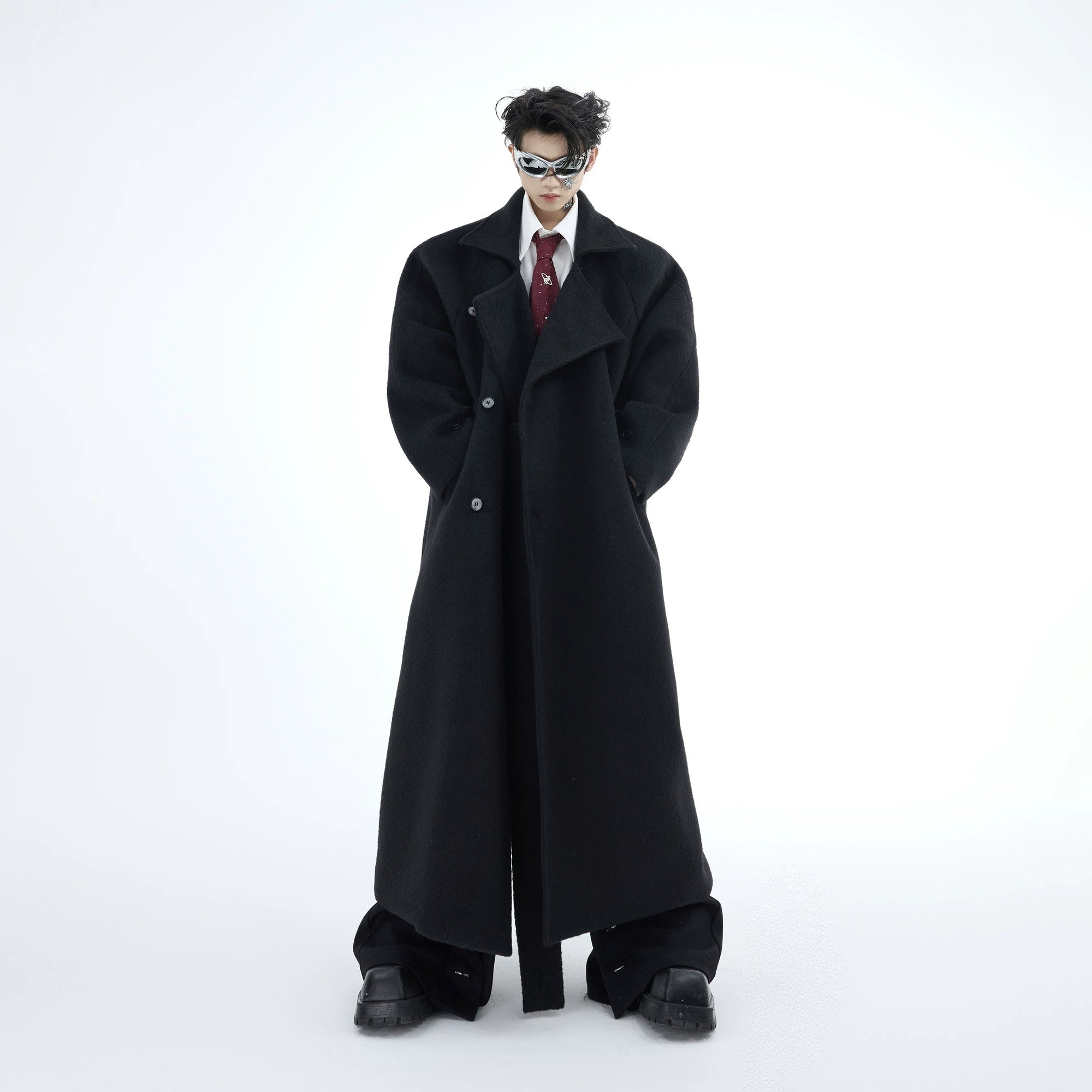 Clean white minimalist wool overcoat for men's winter street style