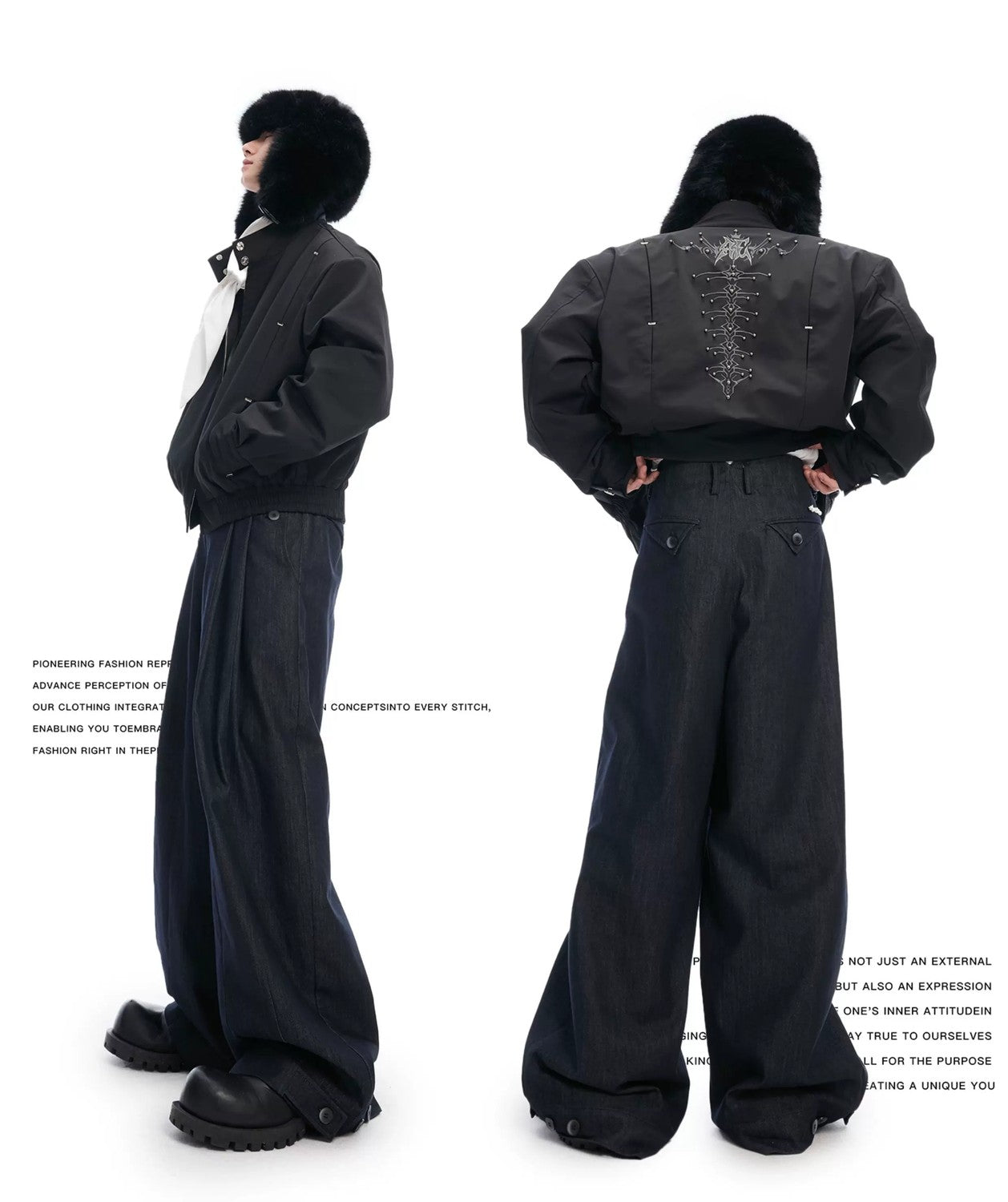 desc::heavyweight-raw-denim-pleated-wide-leg-jeans-for-men-detail-img-2