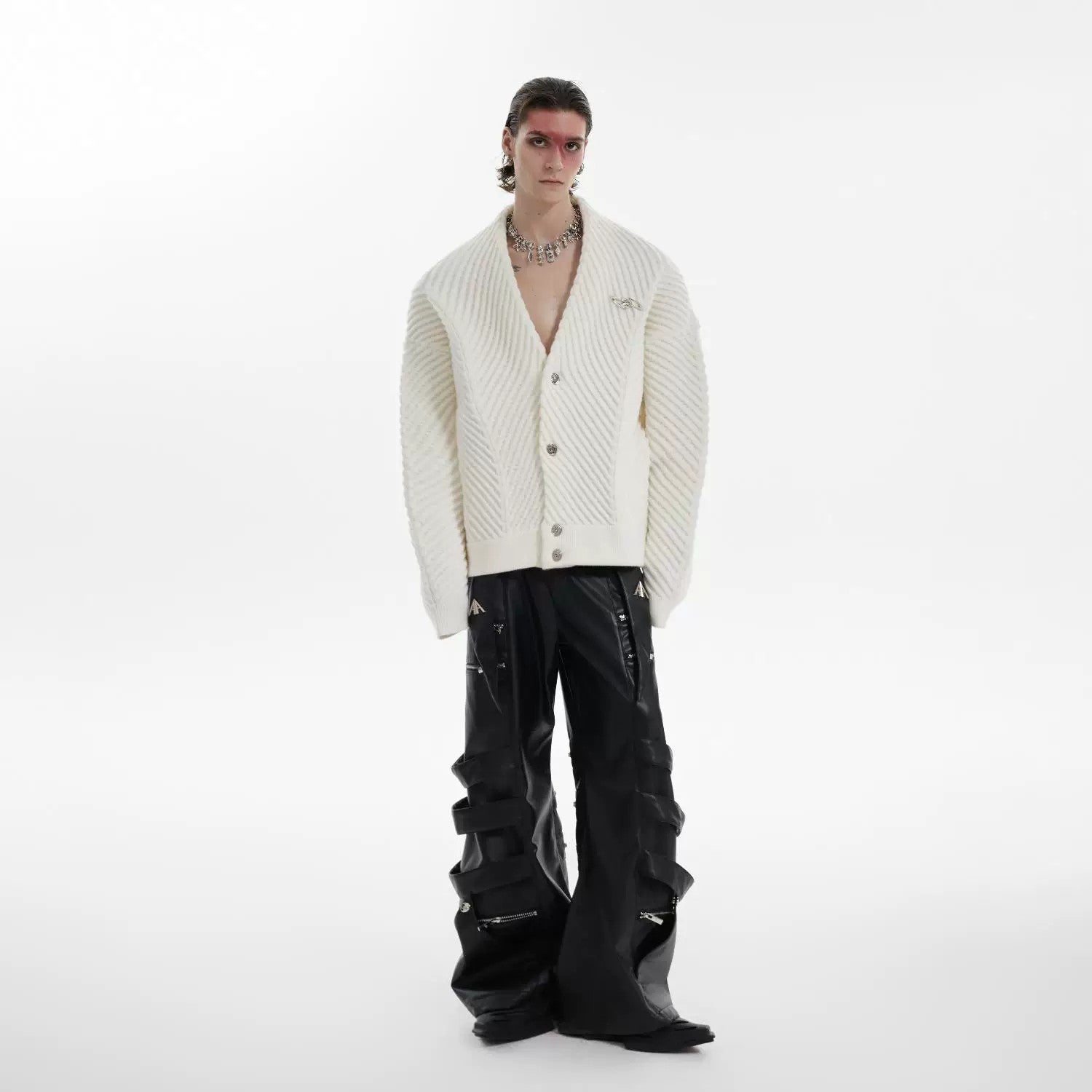 Back view of the loose fit heavyweight knit cardigan