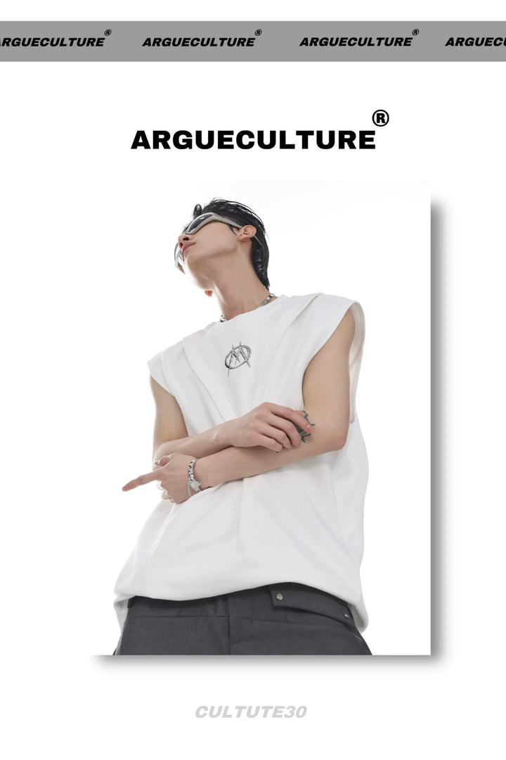 High - End Double - Layer Structured Loose - Fit Tank Top with Metallic Print - ArguE CulturE