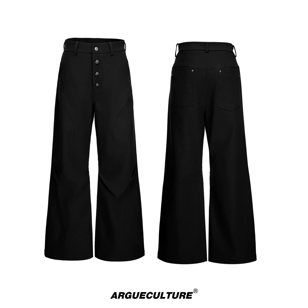 High-Rise Micro-Flare Trousers with Five-Button Front - Black