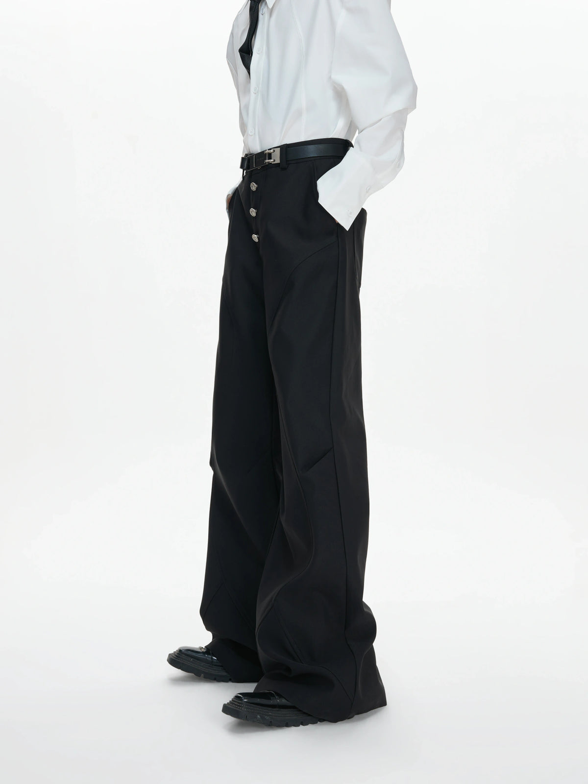 High-Rise Micro-Flare Trousers with Five-Button Front - main image 4