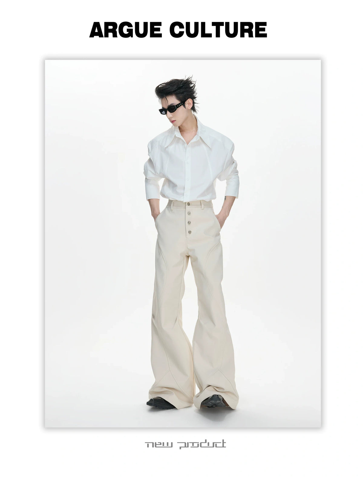 High-Rise Micro-Flare Trousers with Five-Button Front - detail image 9
