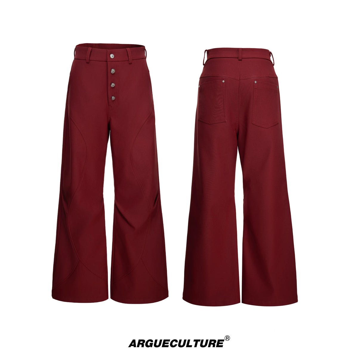 High-Rise Micro-Flare Trousers with Five-Button Front - Red
