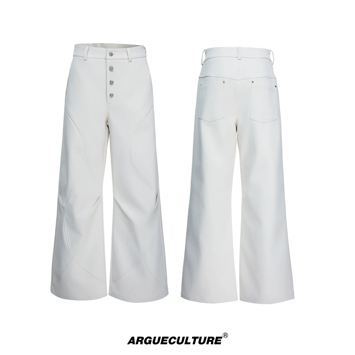 High-Rise Micro-Flare Trousers with Five-Button Front - White