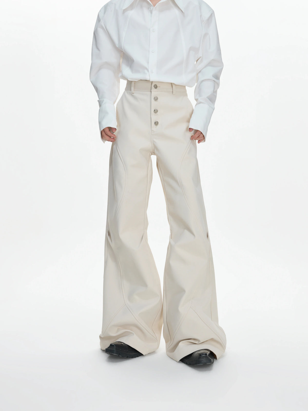 High-Rise Micro-Flare Trousers with Five-Button Front - main image 1