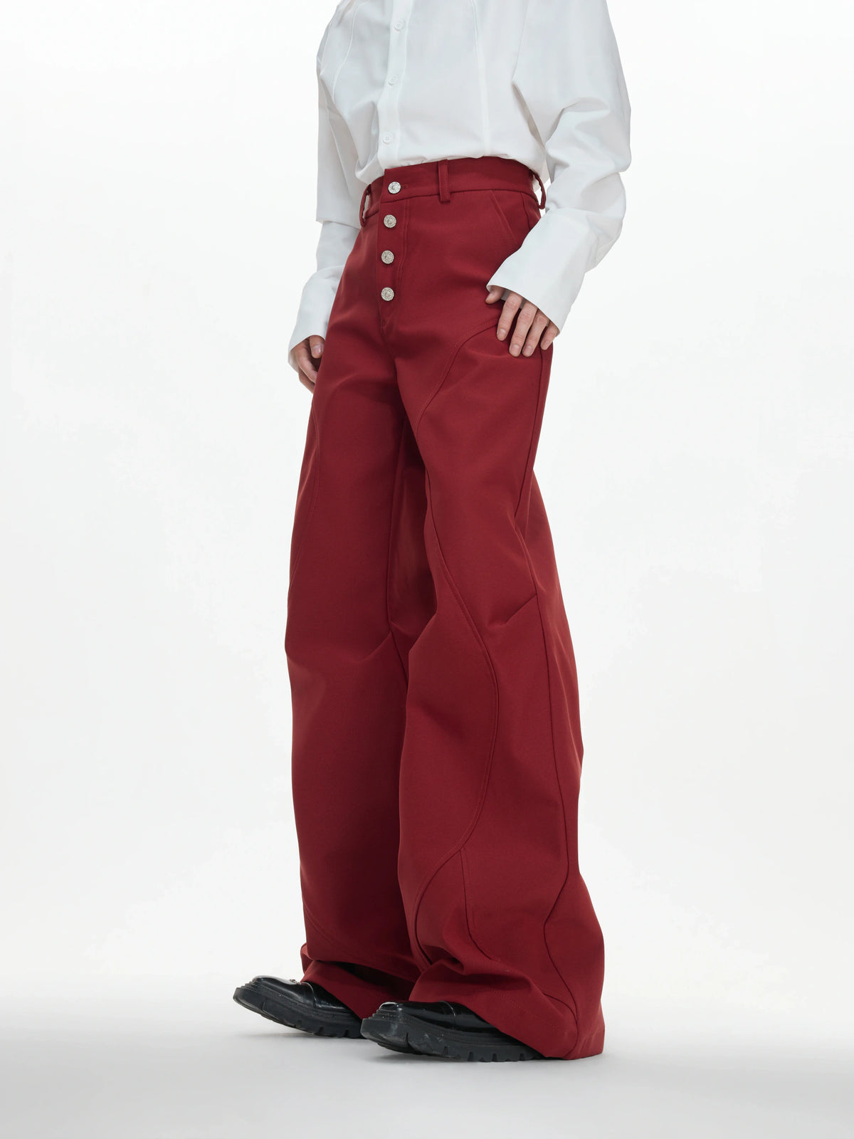 High-Rise Micro-Flare Trousers with Five-Button Front - main image 2