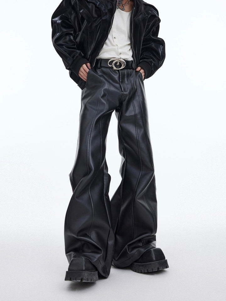 High - Waist Matte Faux Leather Flared Pants | Punk Casual Trousers - ArguE CulturE