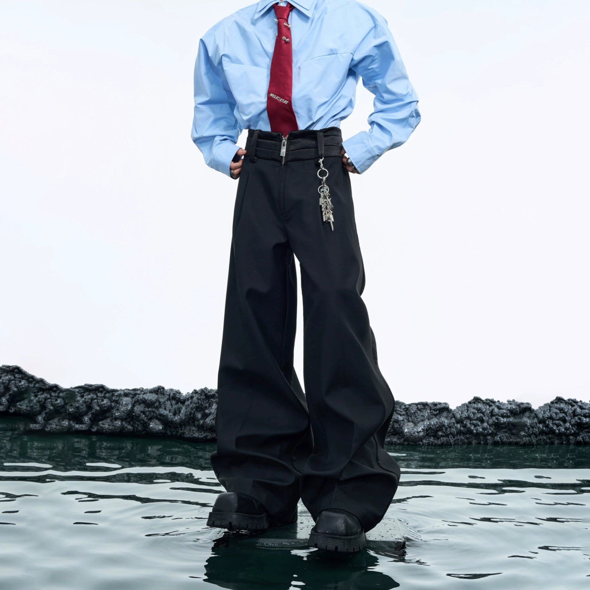 Back view of high-waisted streetwear pants showing clean silhouette