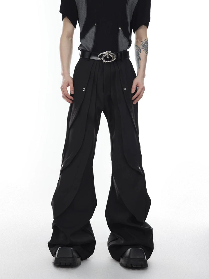 High - Waisted Flared Suit Trousers with Pleated and Metal Accents - ArguE CulturE