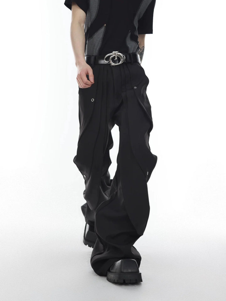 High - Waisted Flared Suit Trousers with Pleated and Metal Accents - ArguE CulturE