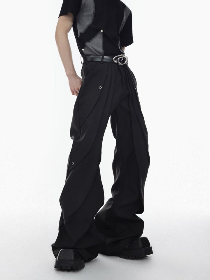 High - Waisted Flared Suit Trousers with Pleated and Metal Accents - ArguE CulturE