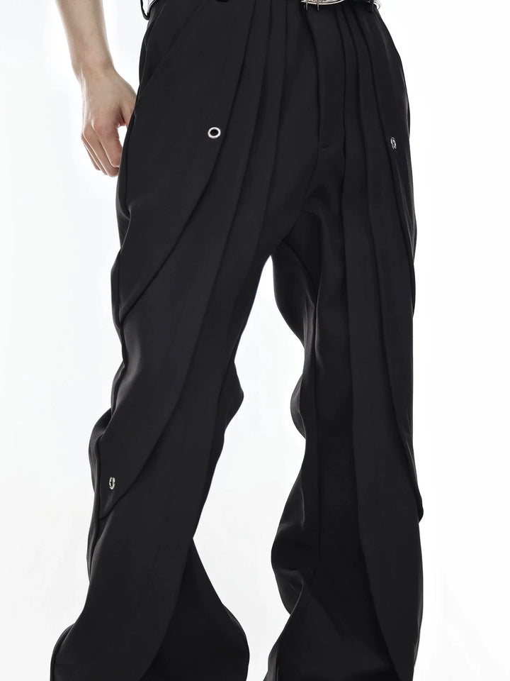 High - Waisted Flared Suit Trousers with Pleated and Metal Accents - ArguE CulturE