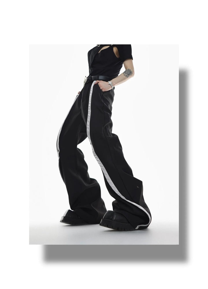 High - Waisted Flared Trousers with Spliced Line and Metal Embellished - ArguE CulturE