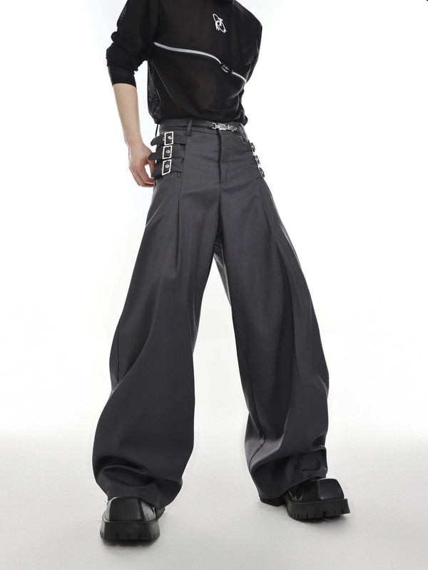 High - Waisted Suit Trousers with Metal Weave Belt Detail for Punk - ArguE CulturE