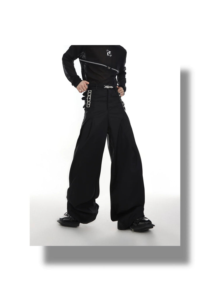 High - Waisted Suit Trousers with Metal Weave Belt Detail for Punk - ArguE CulturE