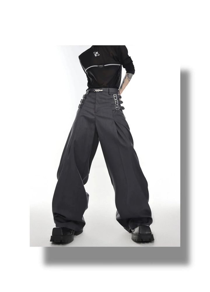 High - Waisted Suit Trousers with Metal Weave Belt Detail for Punk - ArguE CulturE