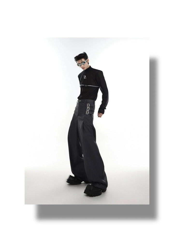 High - Waisted Suit Trousers with Metal Weave Belt Detail for Punk - ArguE CulturE