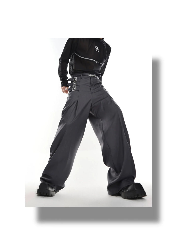 High - Waisted Suit Trousers with Metal Weave Belt Detail for Punk - ArguE CulturE