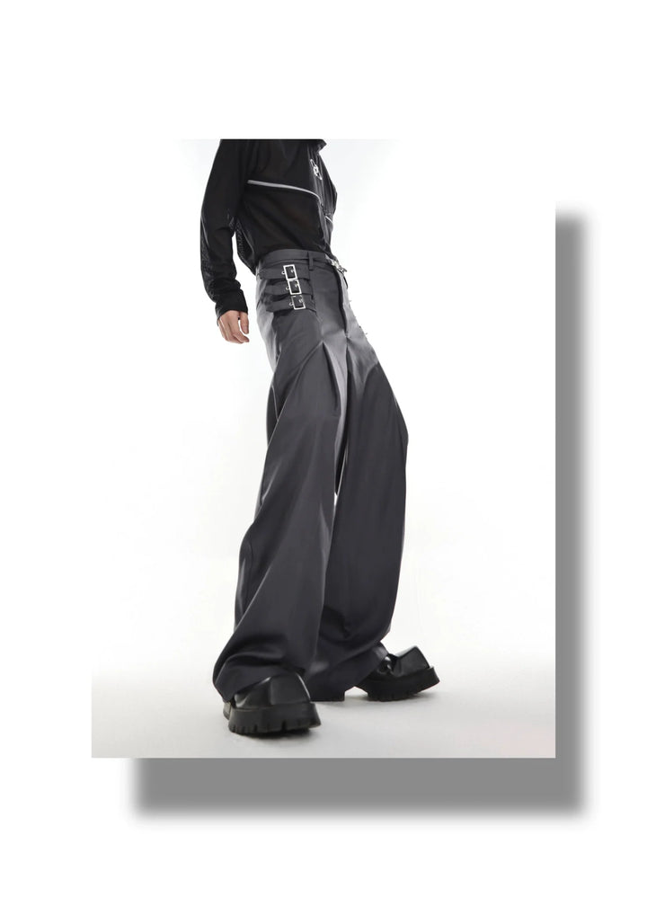 High - Waisted Suit Trousers with Metal Weave Belt Detail for Punk - ArguE CulturE