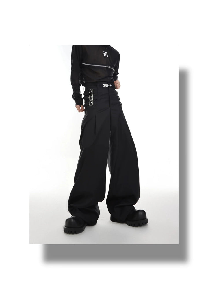 High - Waisted Suit Trousers with Metal Weave Belt Detail for Punk - ArguE CulturE