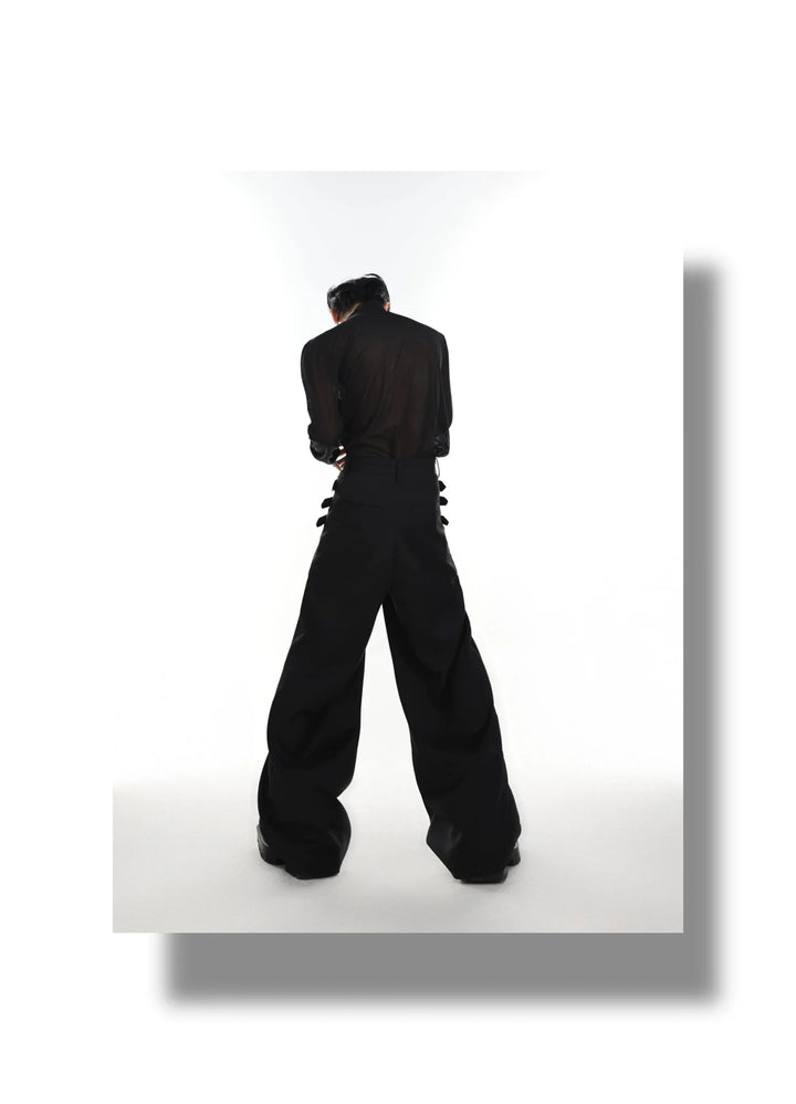 High - Waisted Suit Trousers with Metal Weave Belt Detail for Punk - ArguE CulturE