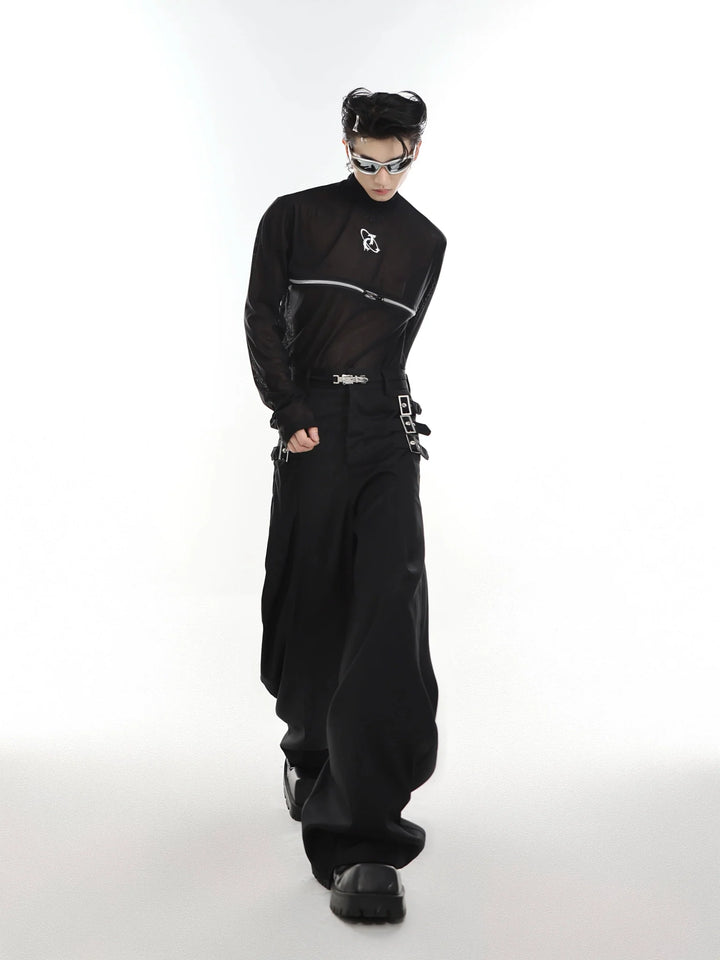 High - Waisted Suit Trousers with Metal Weave Belt Detail for Punk - ArguE CulturE