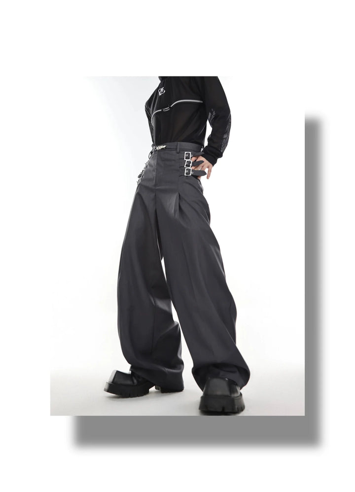 High - Waisted Suit Trousers with Metal Weave Belt Detail for Punk - ArguE CulturE