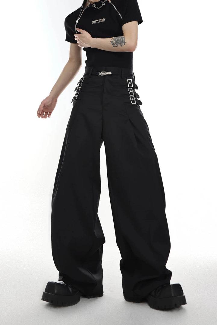 High - Waisted Suit Trousers with Metal Weave Belt Detail for Punk - ArguE CulturE