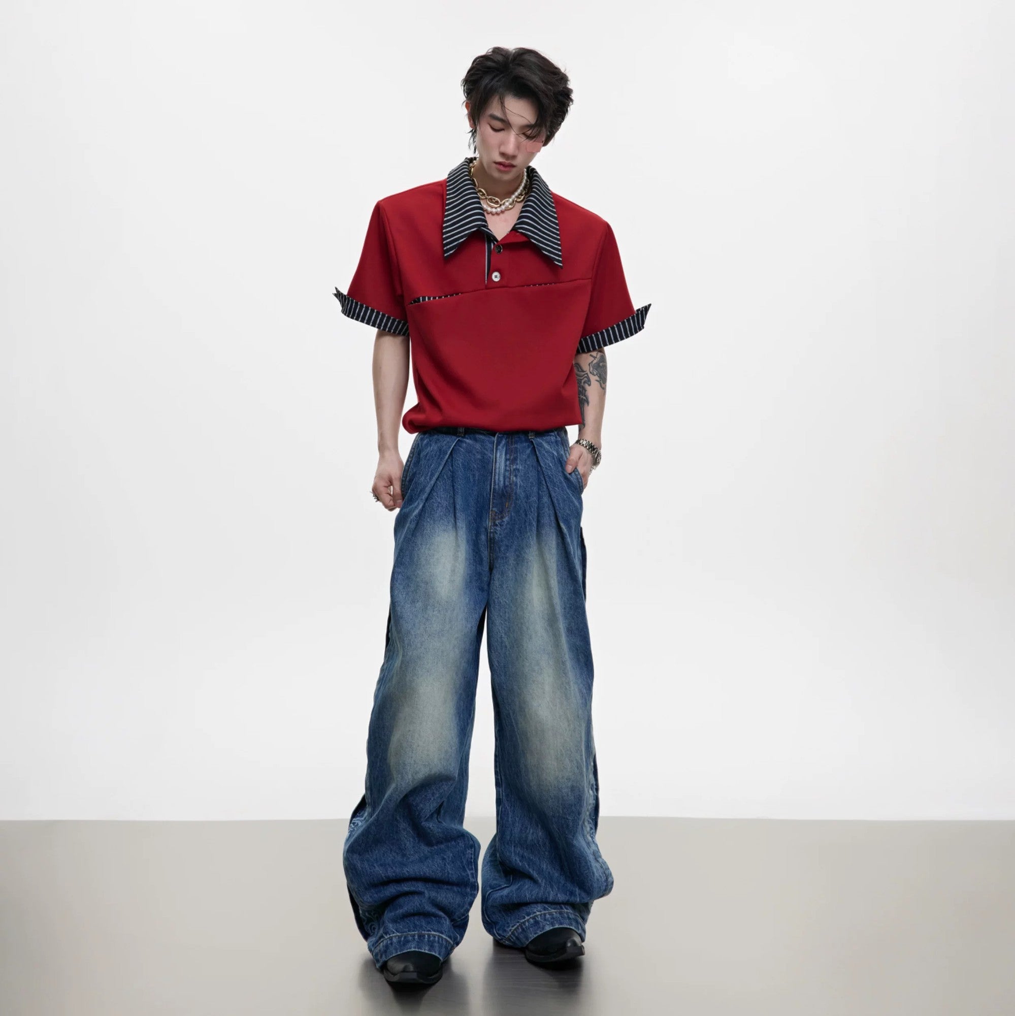 Close-up of vintage sanding and high-quality denim texture