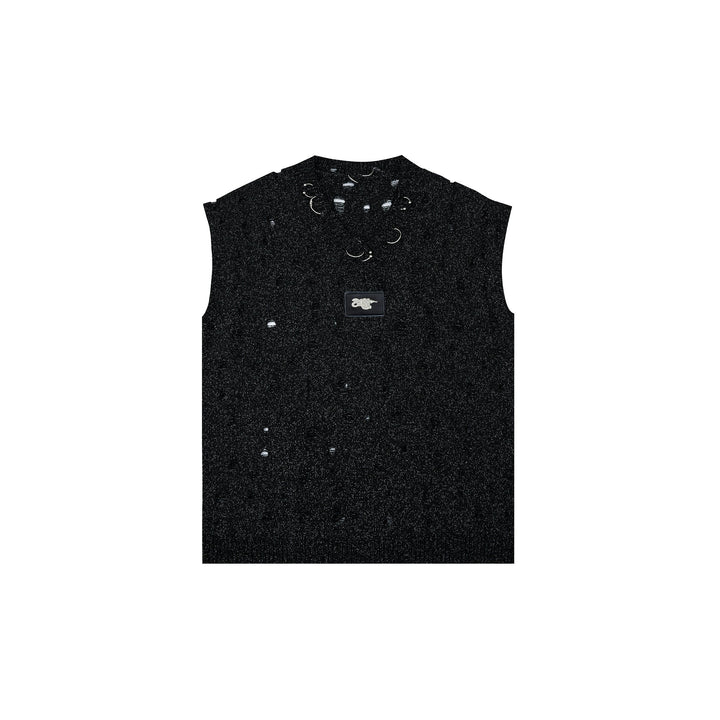 Hip - Hop Sequin Distressed Ripped Knit Tank Top with Asymmetrical - ArguE CulturE