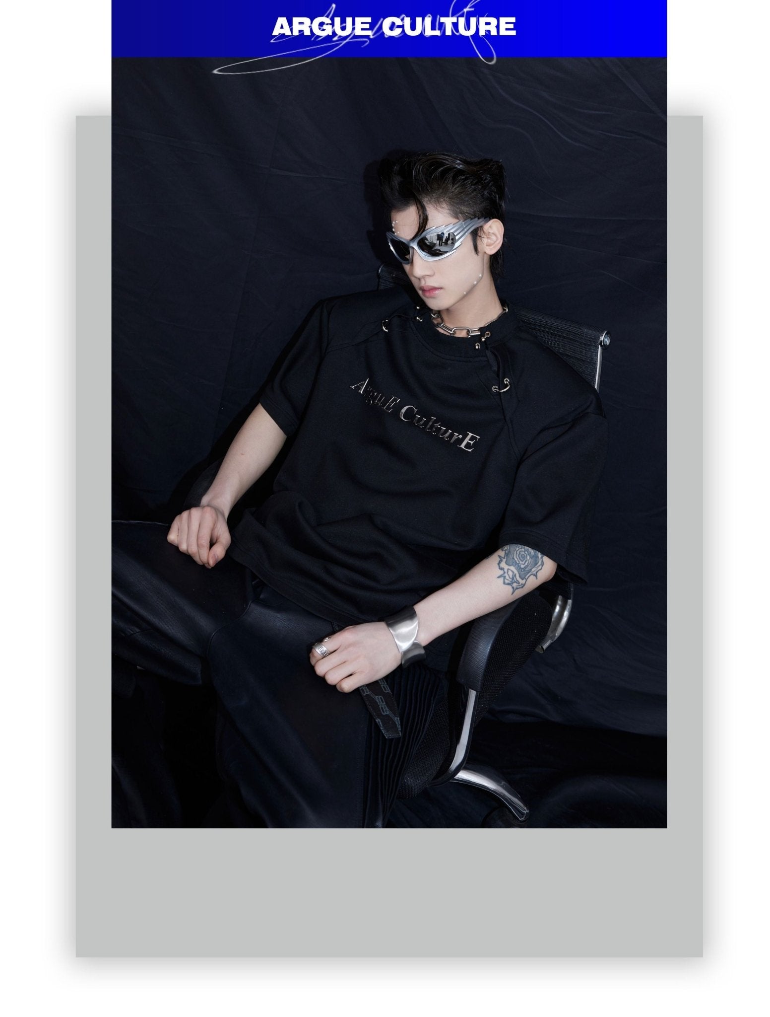 Hollow - Out Split Design Short Sleeve Men's Metal Print Minimalist T - Shirt - ArguE CulturE