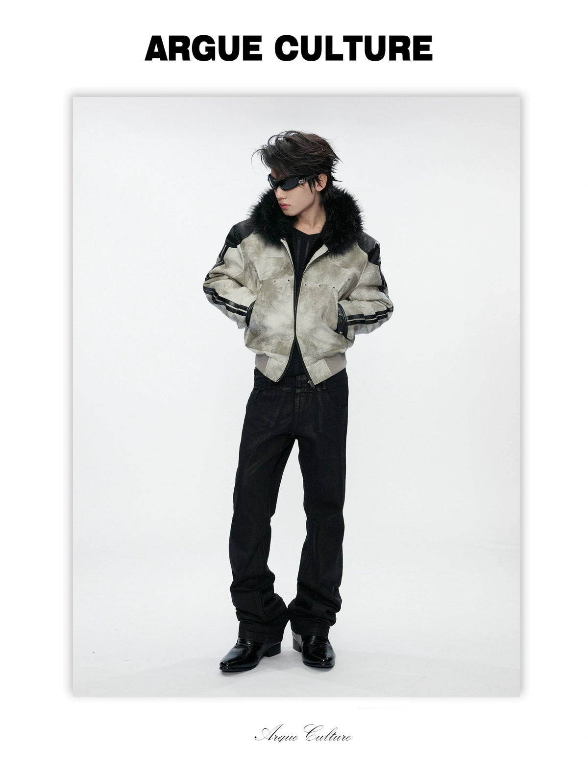 Hooded Faux Leather Jacket with Snake-Print Panels - detail image 6
