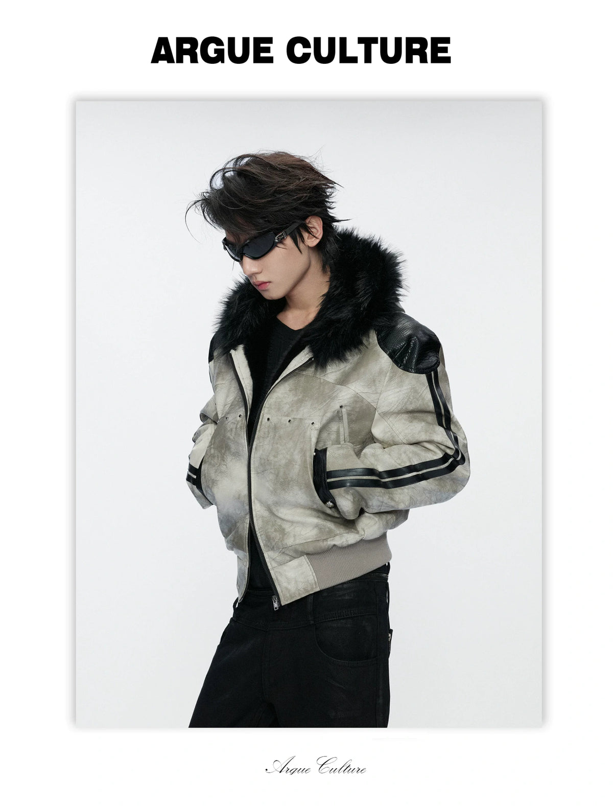 Hooded Faux Leather Jacket with Snake-Print Panels - detail image 4