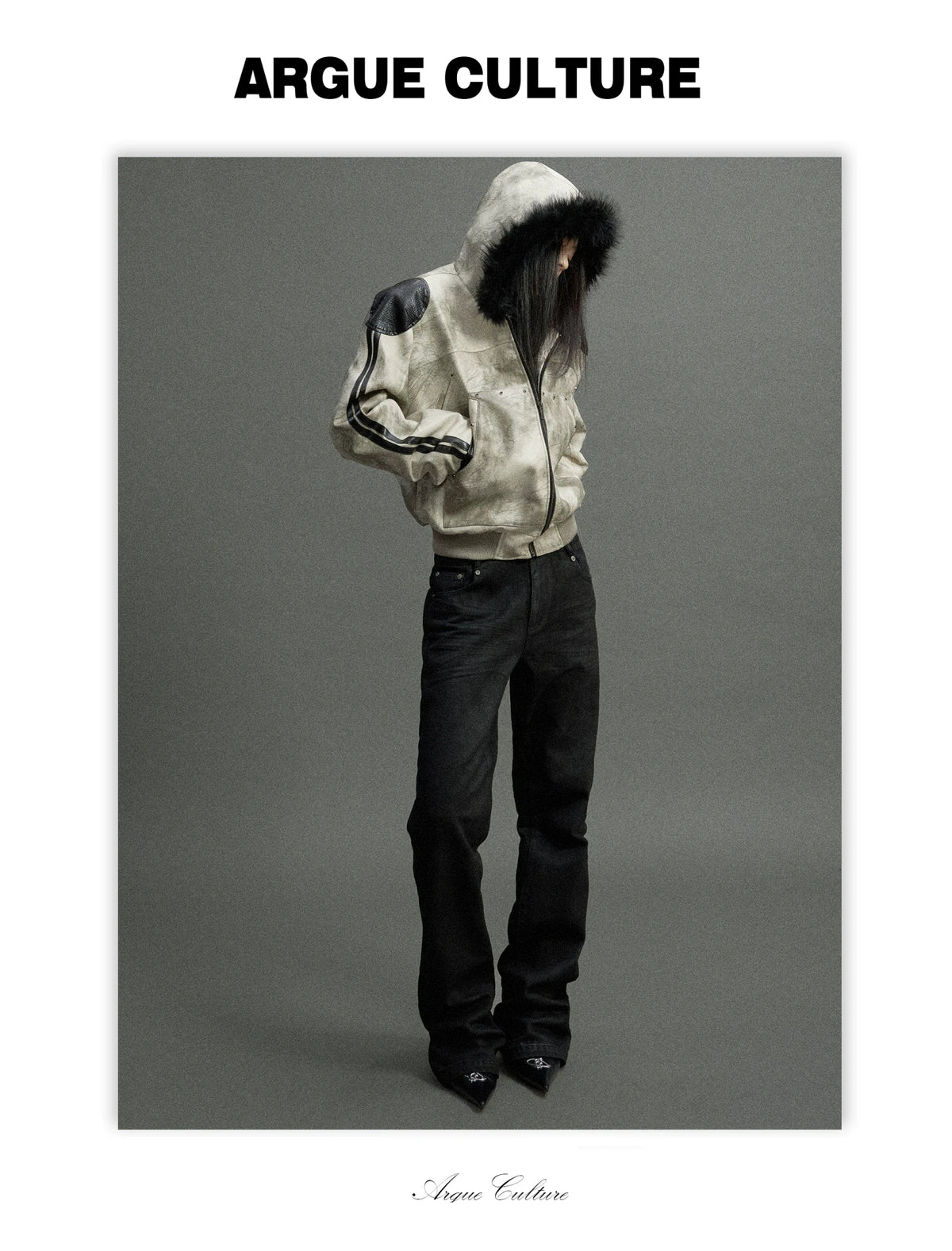 Hooded Faux Leather Jacket with Snake-Print Panels - detail image 8