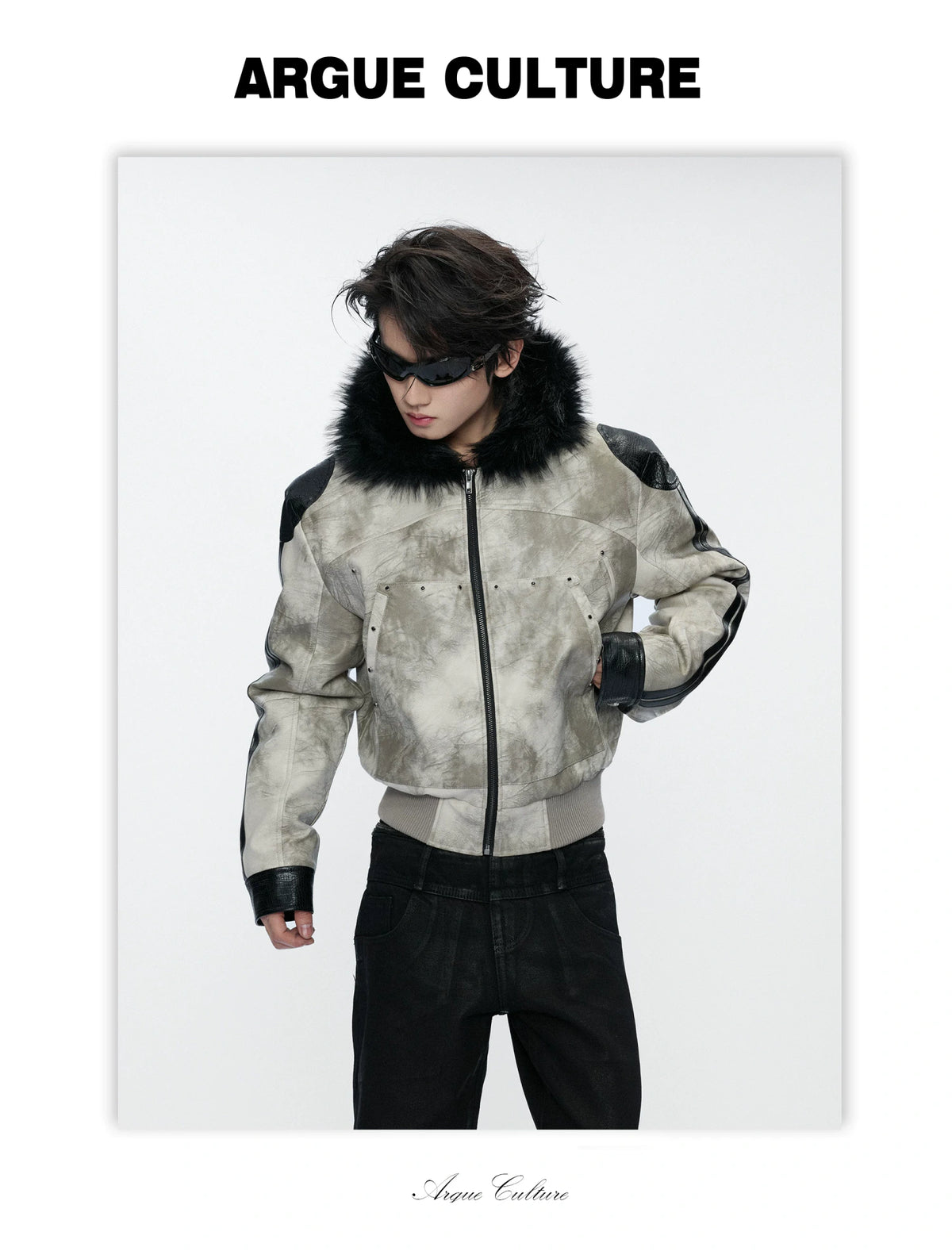 Hooded Faux Leather Jacket with Snake-Print Panels - detail image 3