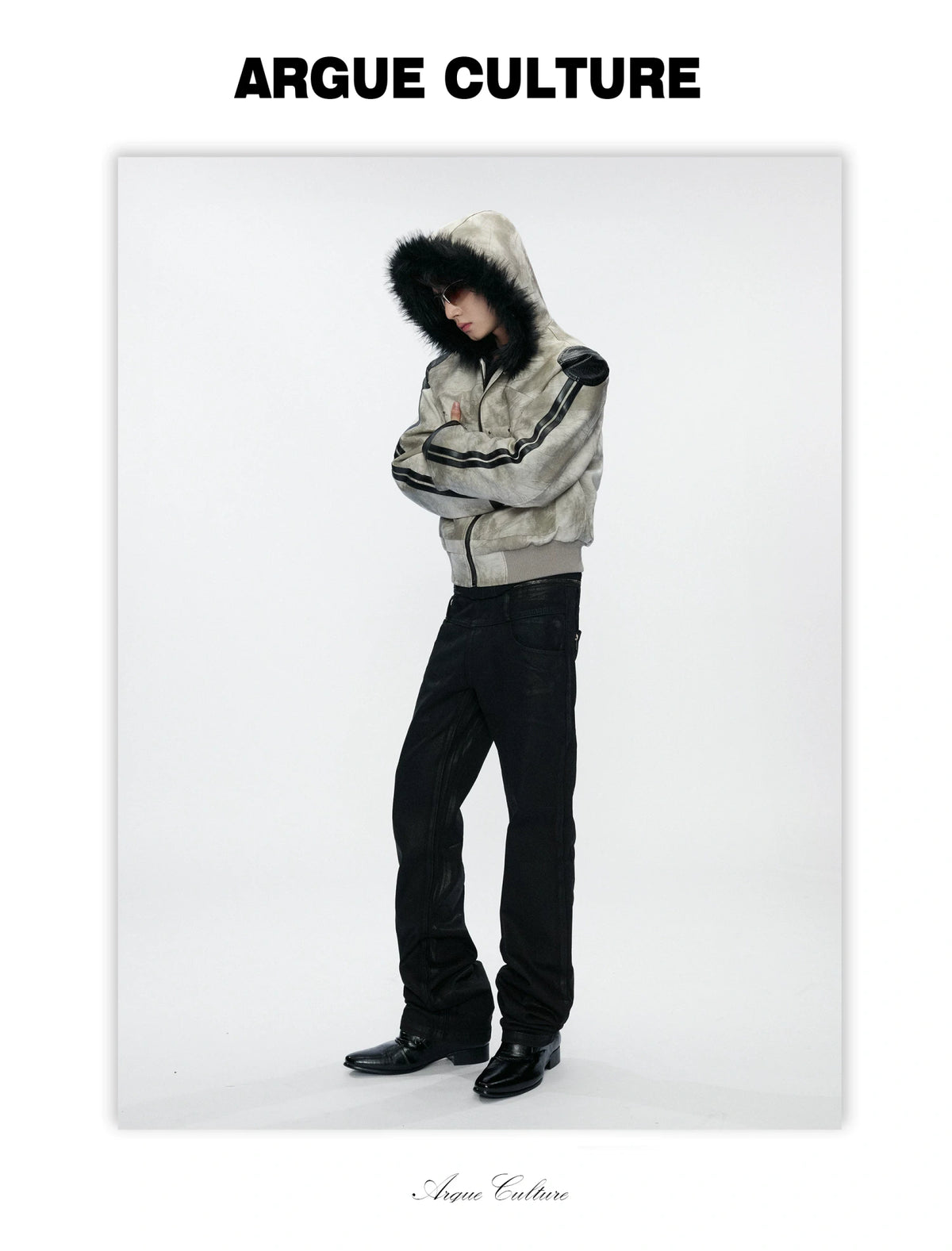Hooded Faux Leather Jacket with Snake-Print Panels - detail image 9
