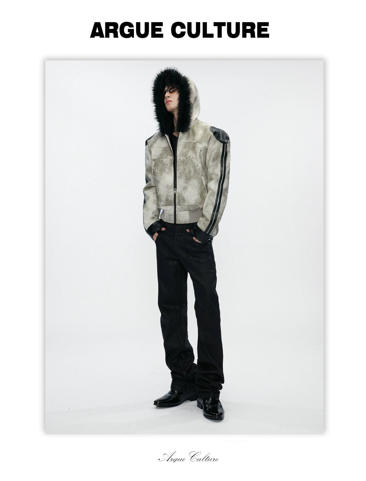 Hooded Faux Leather Jacket with Snake-Print Panels - detail image 10