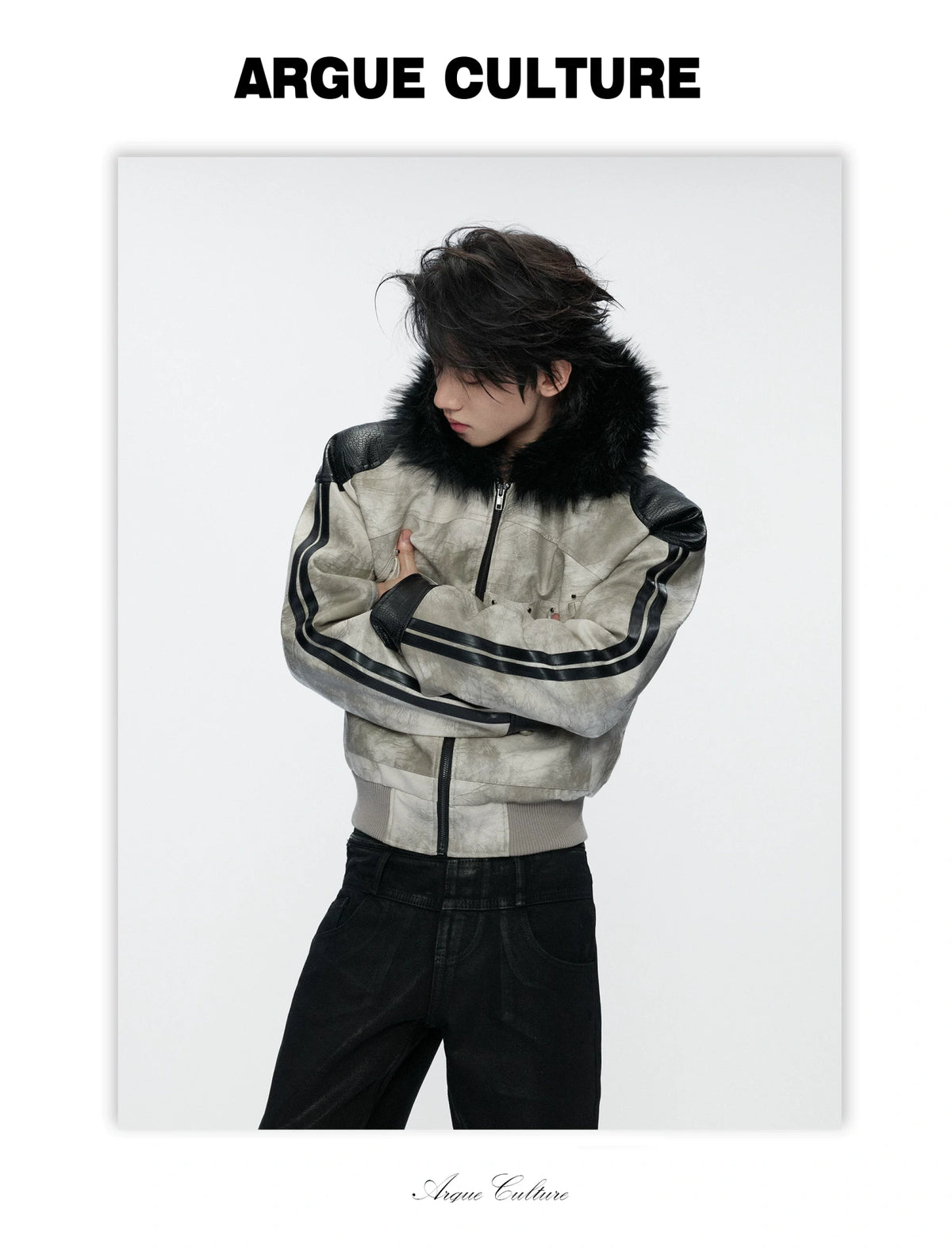 Hooded Faux Leather Jacket with Snake-Print Panels - detail image 2