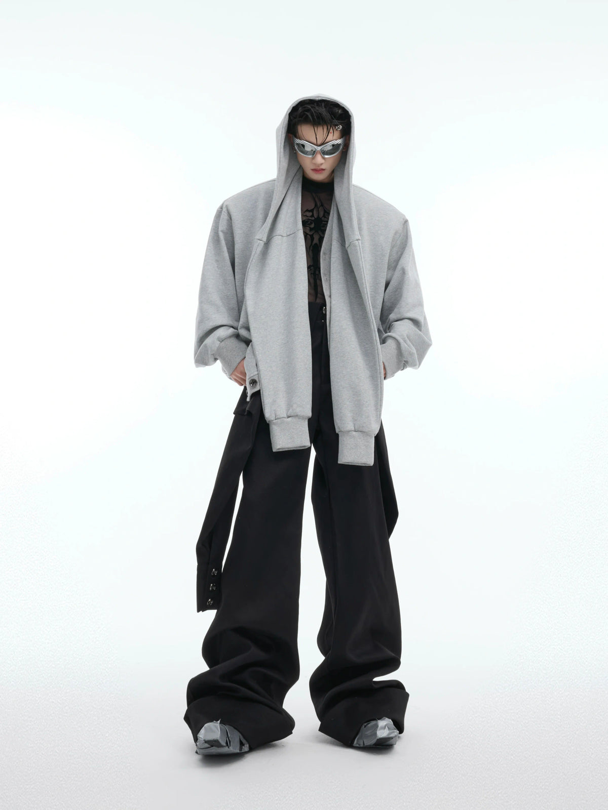 Hooded Layered Cardigan with Shoulder Pads | Unisex - main image 2