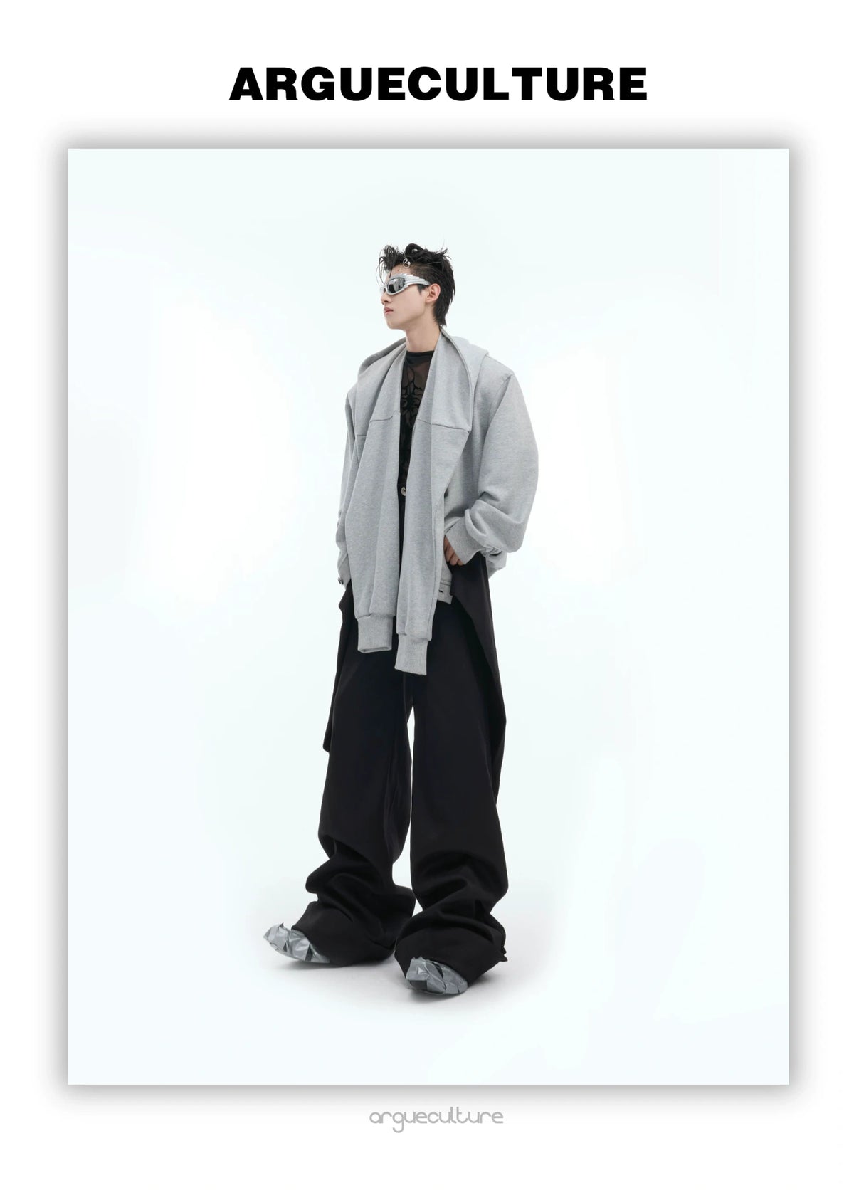 Hooded Layered Cardigan with Shoulder Pads | Unisex - detail image 14