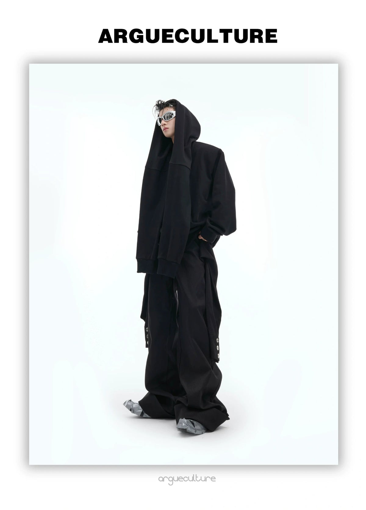 Hooded Layered Cardigan with Shoulder Pads | Unisex - detail image 5