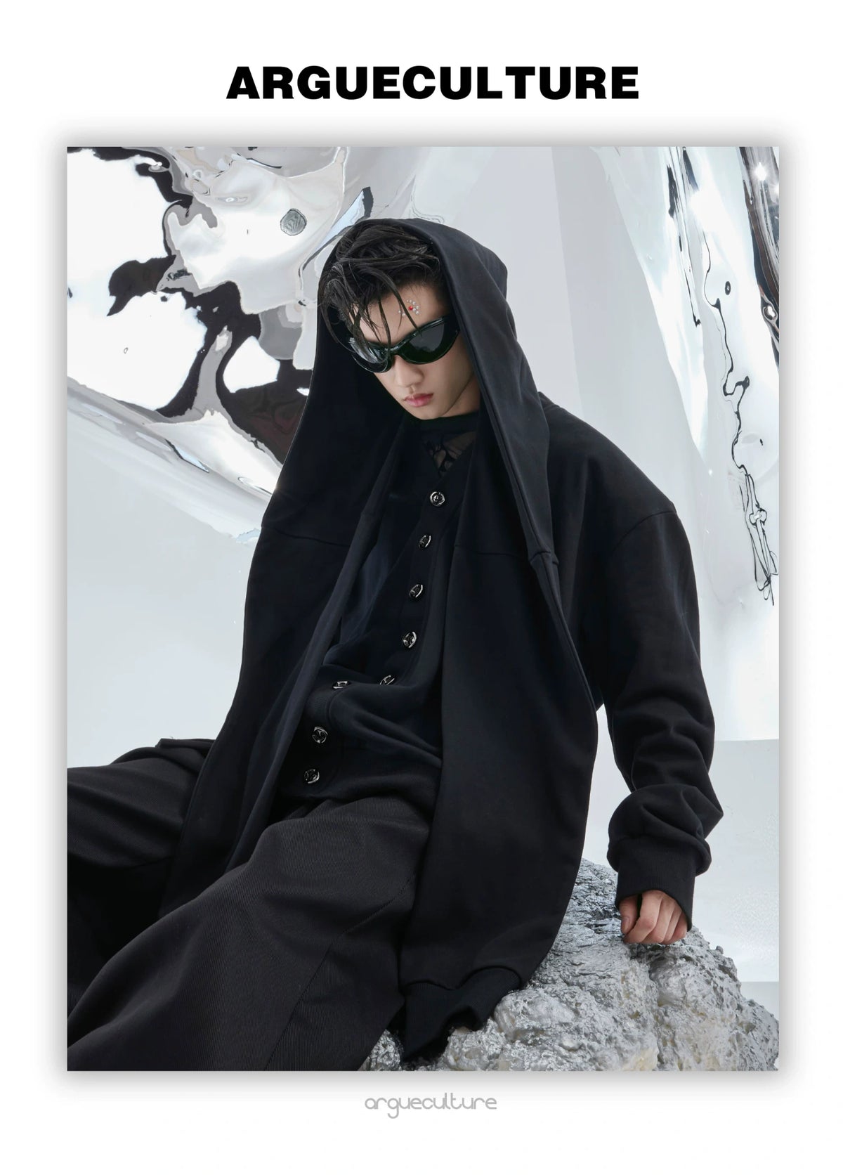 Hooded Layered Cardigan with Shoulder Pads | Unisex - detail image 4