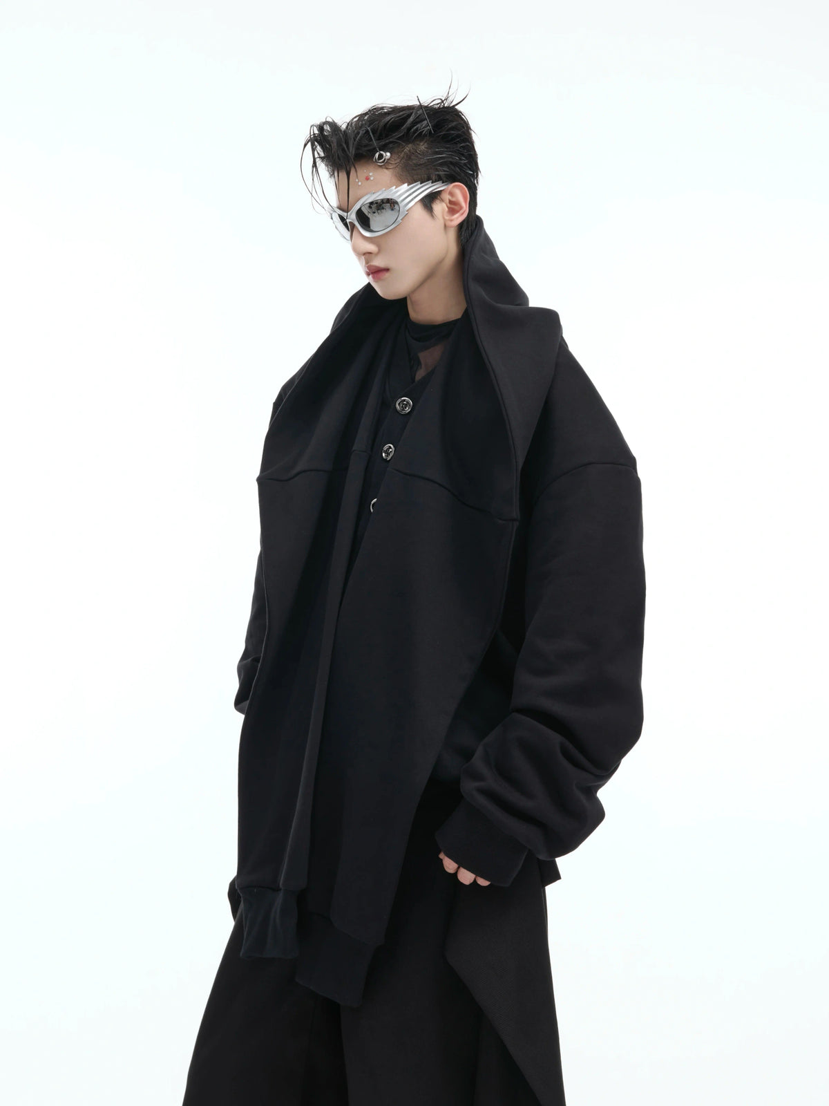 Hooded Layered Cardigan with Shoulder Pads | Unisex - main image 3