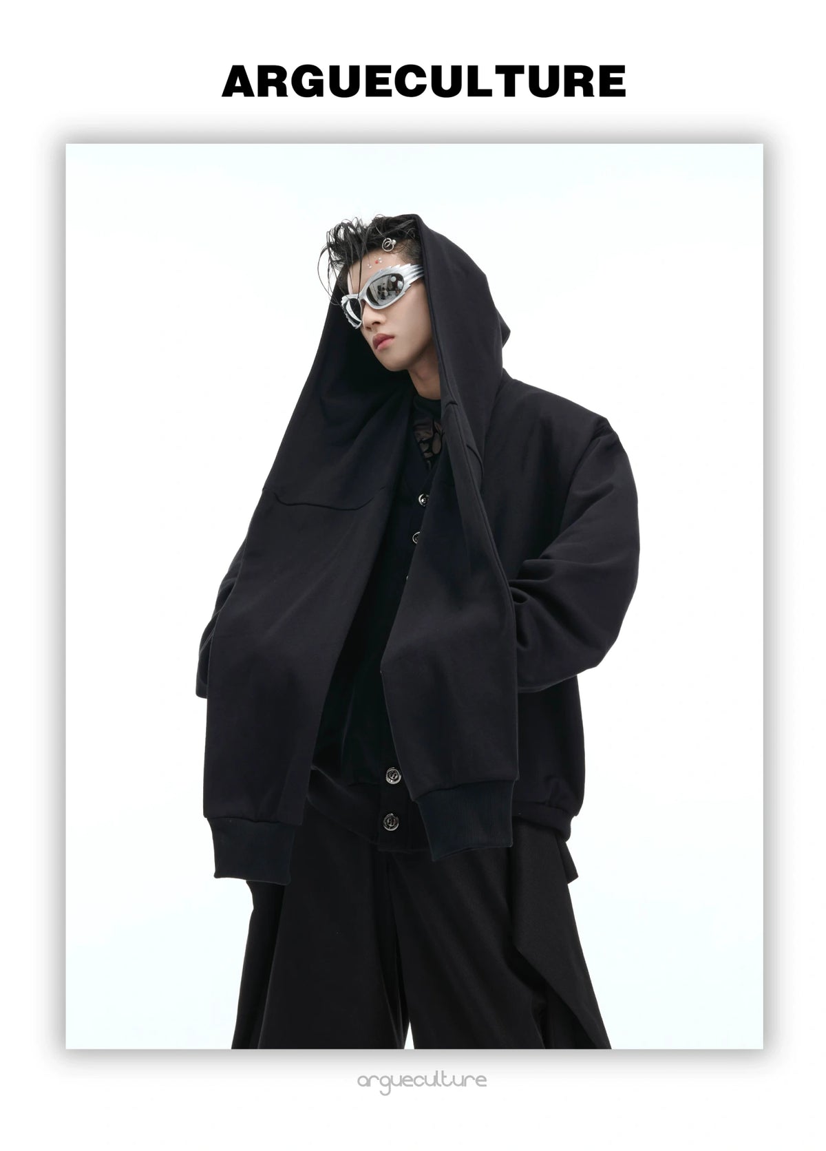 Hooded Layered Cardigan with Shoulder Pads | Unisex - detail image 6