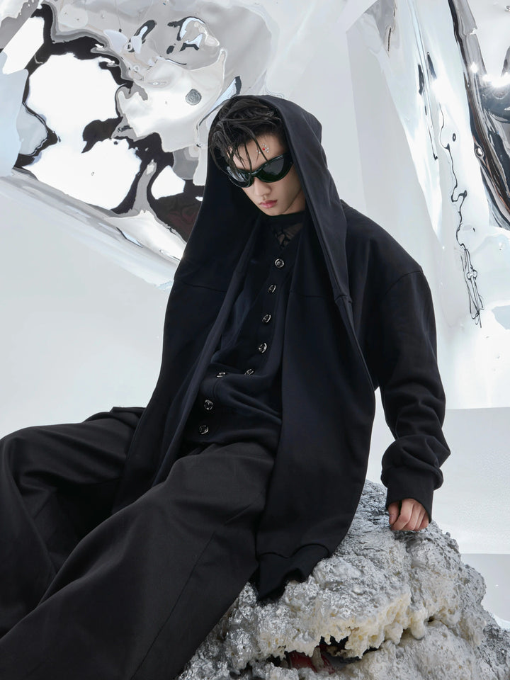 Hooded Layered Cardigan with Shoulder Pads | Unisex - main image 1