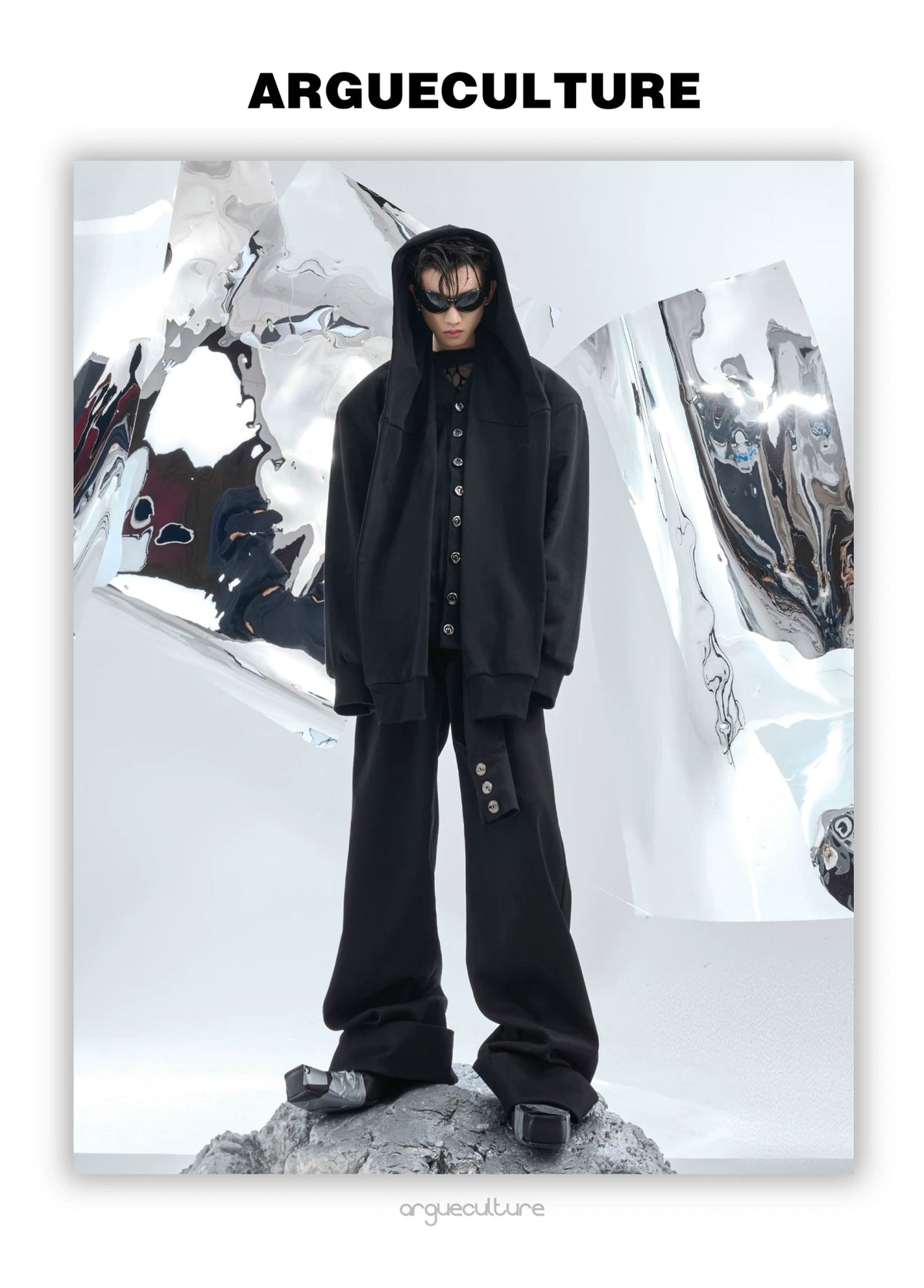 Hooded Layered Cardigan with Shoulder Pads | Unisex - detail image 7